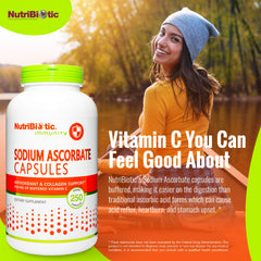 NutriBiotic capsules in hand illustrate portable daily vitamin C.