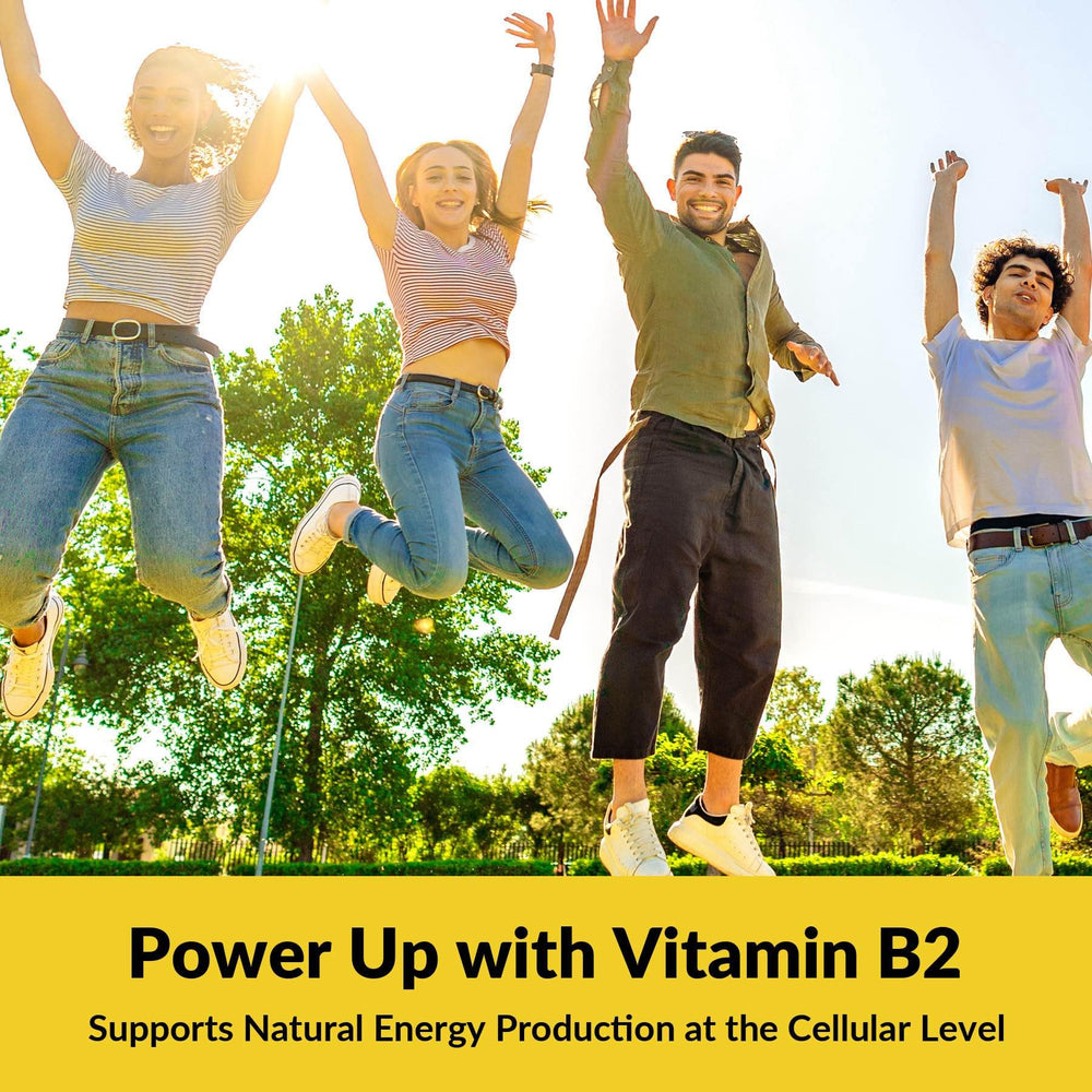 Nutribota riboflavin capsules beside CoQ10 and magnesium imagery for daily wellness.