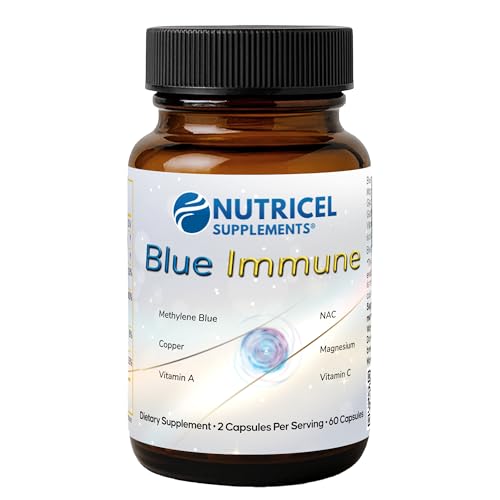 Nutricel Blue Immune methylene blue label shows 6 mg per capsule