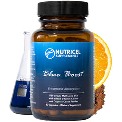 Nutricel Methylene Blue capsule bottle with clear daily-use label.