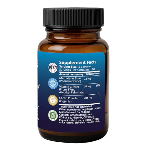 Vitamin C ester and cacao ingredients on Nutricel packaging.