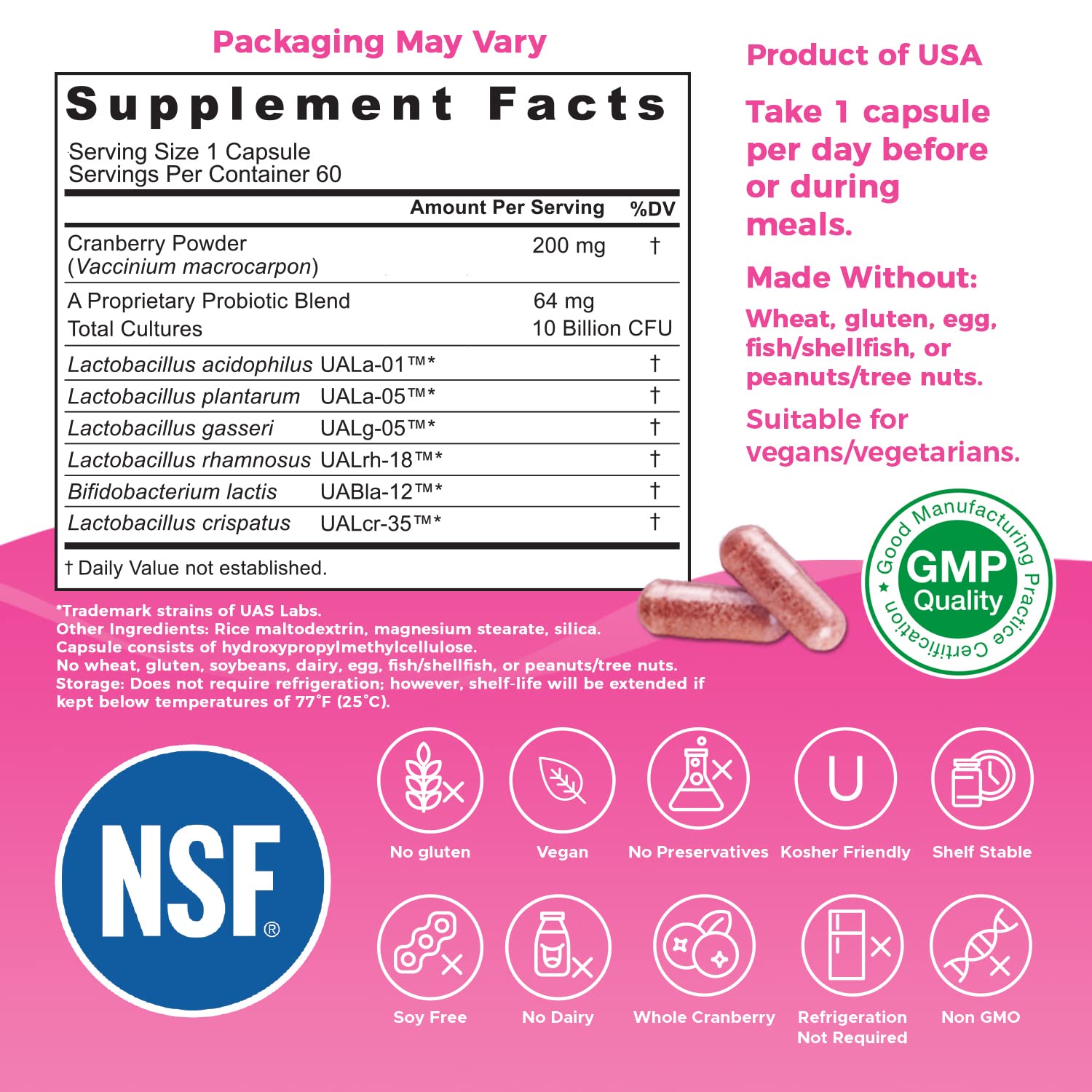 Close-up of NutriFlora-Pro capsules demonstrates easy daily use for gut and vaginal balance