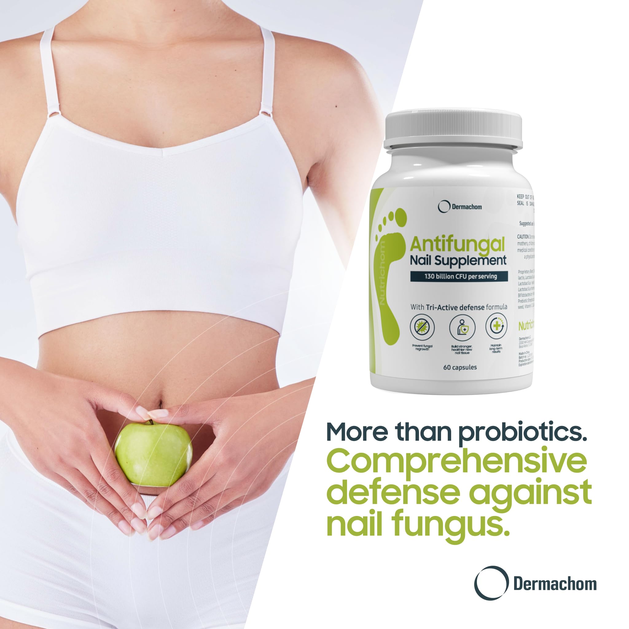 Nutrichom daily two-capsule routine simplifies nail health maintenance.