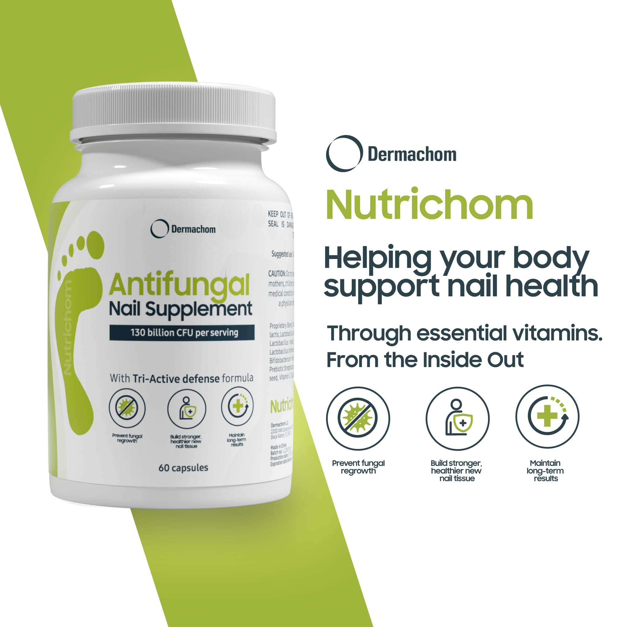 Nutrichom probiotic fungal nail cleanser capsules help support nail health from within.