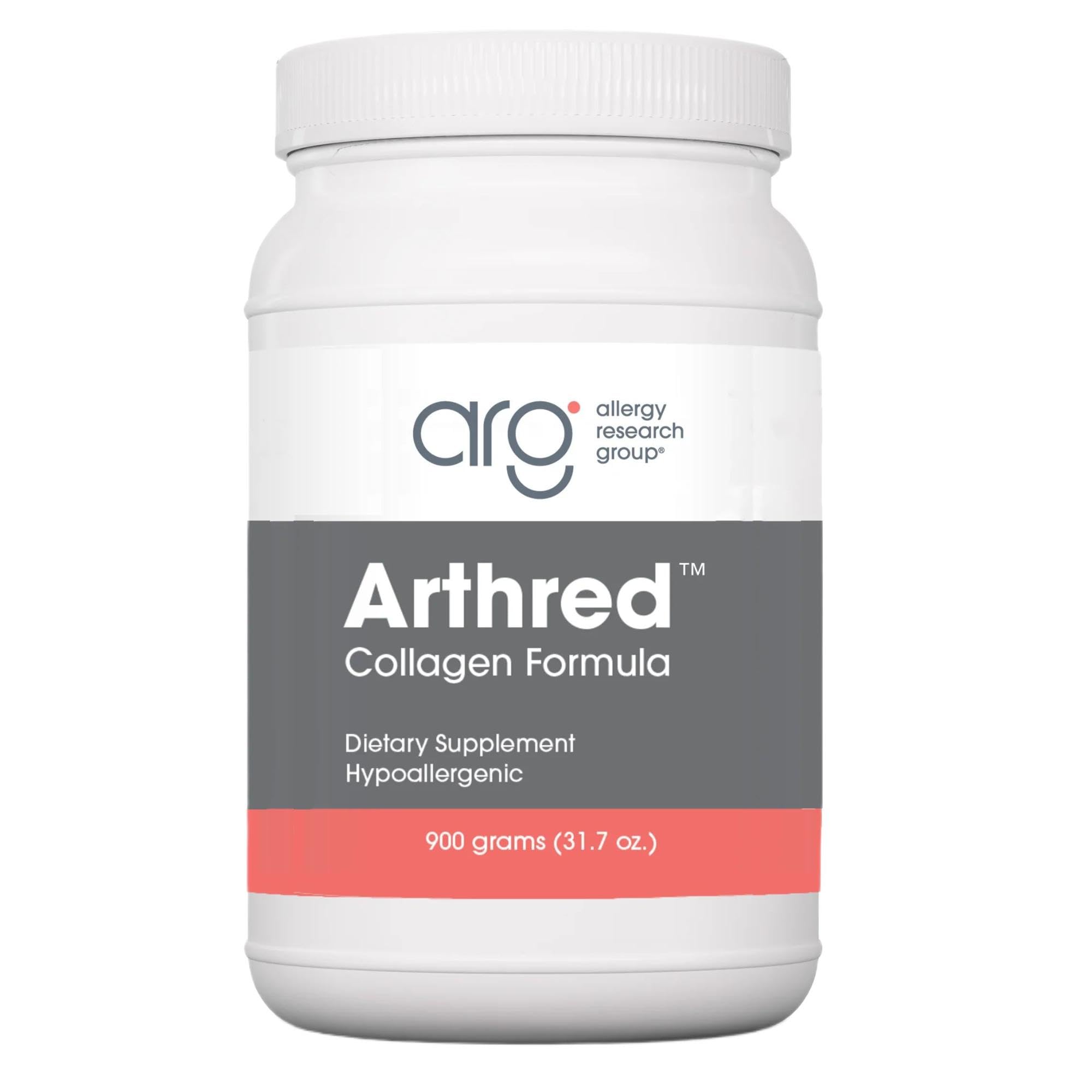 Nutricology Arthred hydrolyzed collagen scoop highlights easy absorption and convenient dosing.