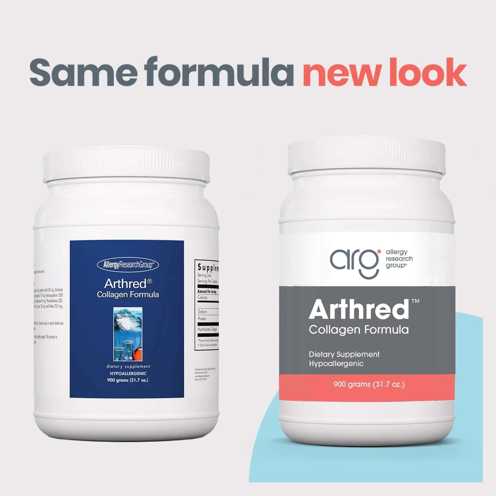 Nutricology Arthred hypoallergenic heritage label communicates safety and trusted formulation.