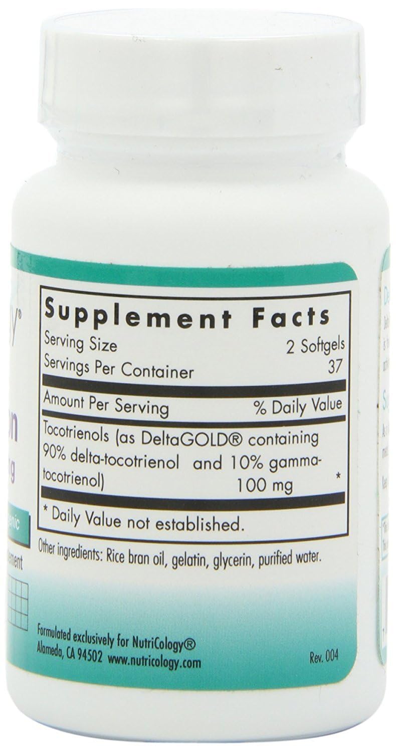 Nutricology Delta-Fraction Tocotrienols bottle back with dosage and usage details