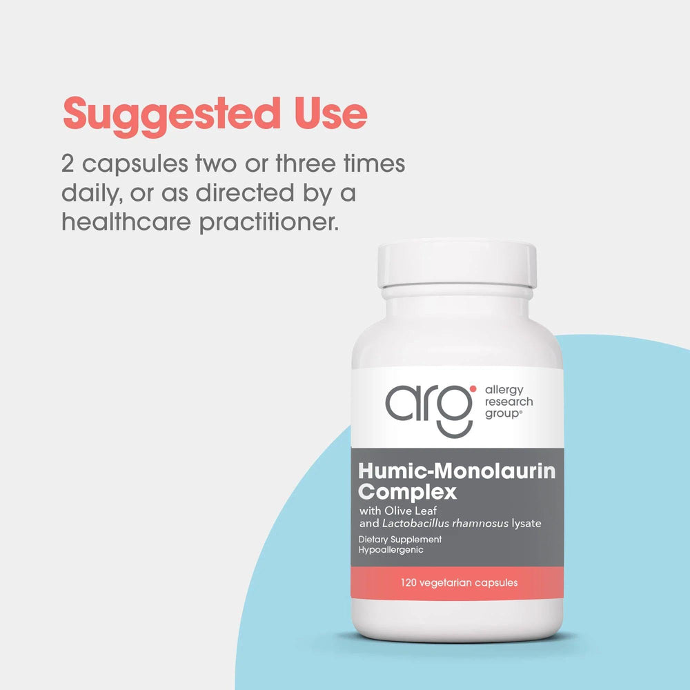 NutriCology Humic-Monolaurin capsules dispensed for easy daily dosage.