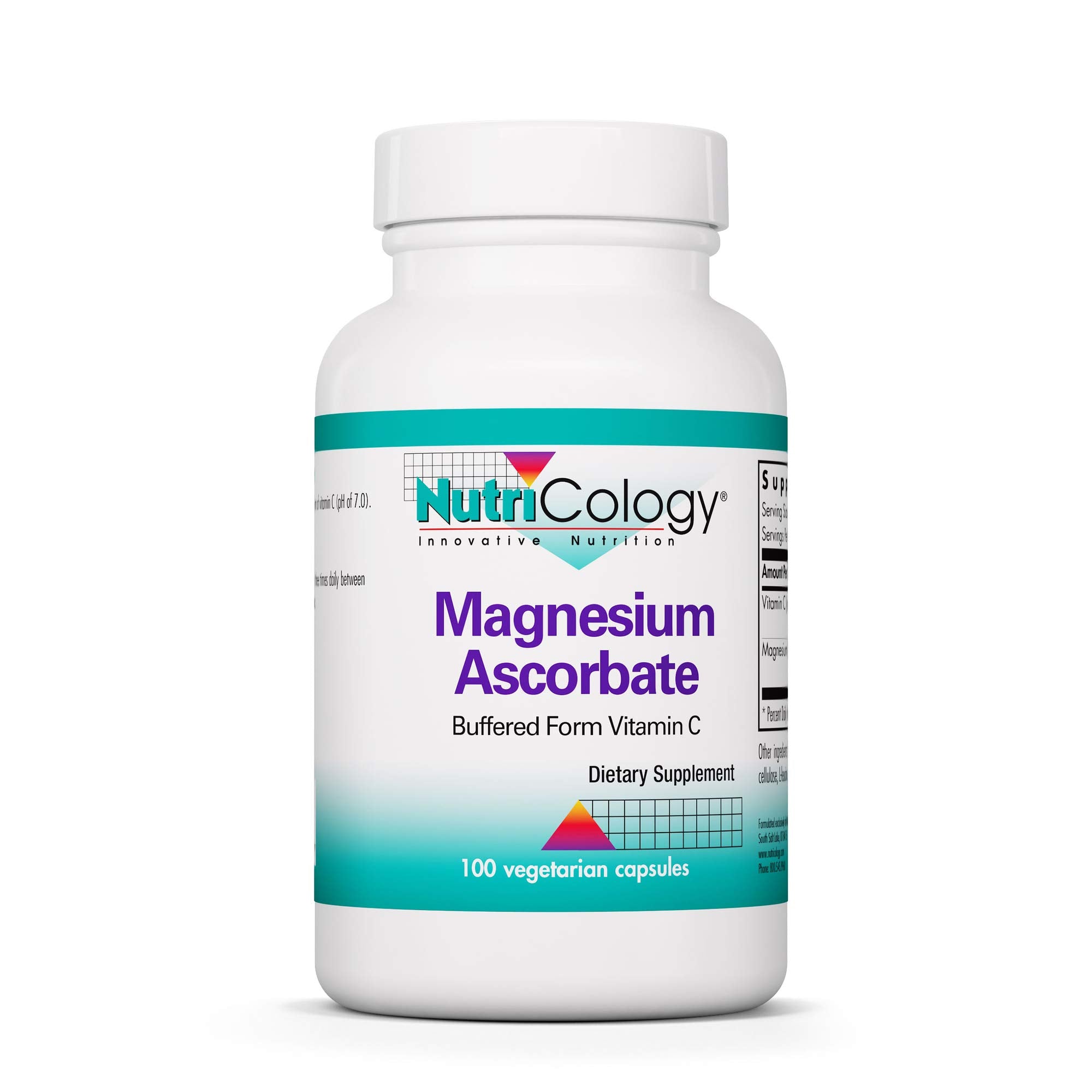NutriCology magnesium ascorbate capsules in bottle for gentle daily vitamin C support.