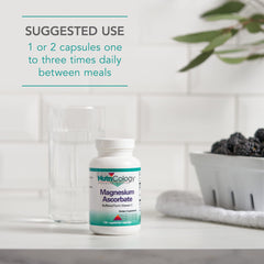 NutriCology magnesium ascorbate packaging on shelf in a supplement aisle.