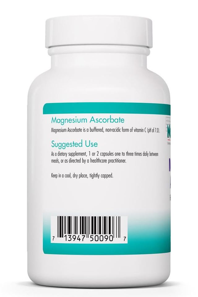 NutriCology magnesium ascorbate bottle with supplement facts panel.