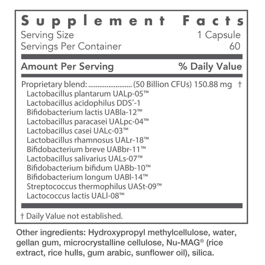 Nutricology Restore-Biotic Complete capsules-closeup shows vegetarian capsules for convenient daily intake.