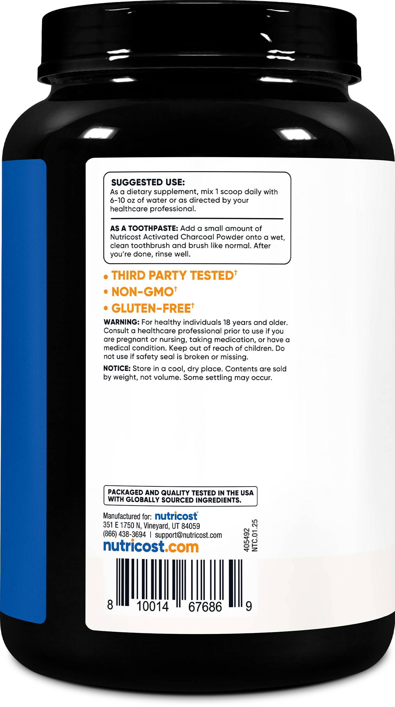 Nutricost activated charcoal powder for odor control in homes and cars