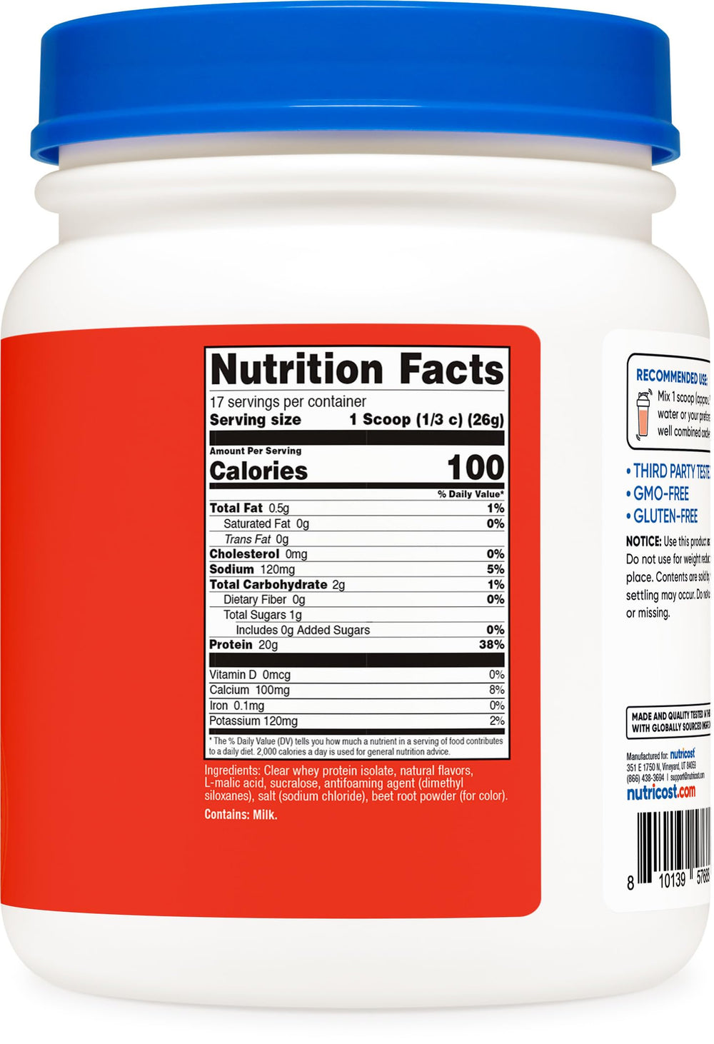 Cuchara medidora de Nutricost Aislado de Suero Claro lista para porciones controladas.