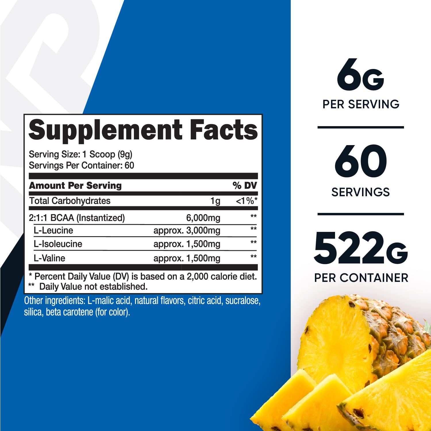 Nutricost BCAA Pineapple scoop showing serving size for easy dosing