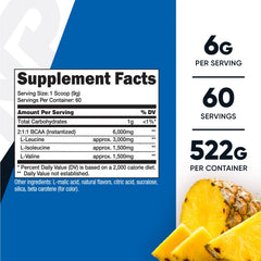 Nutricost BCAA Pineapple scoop showing serving size for easy dosing