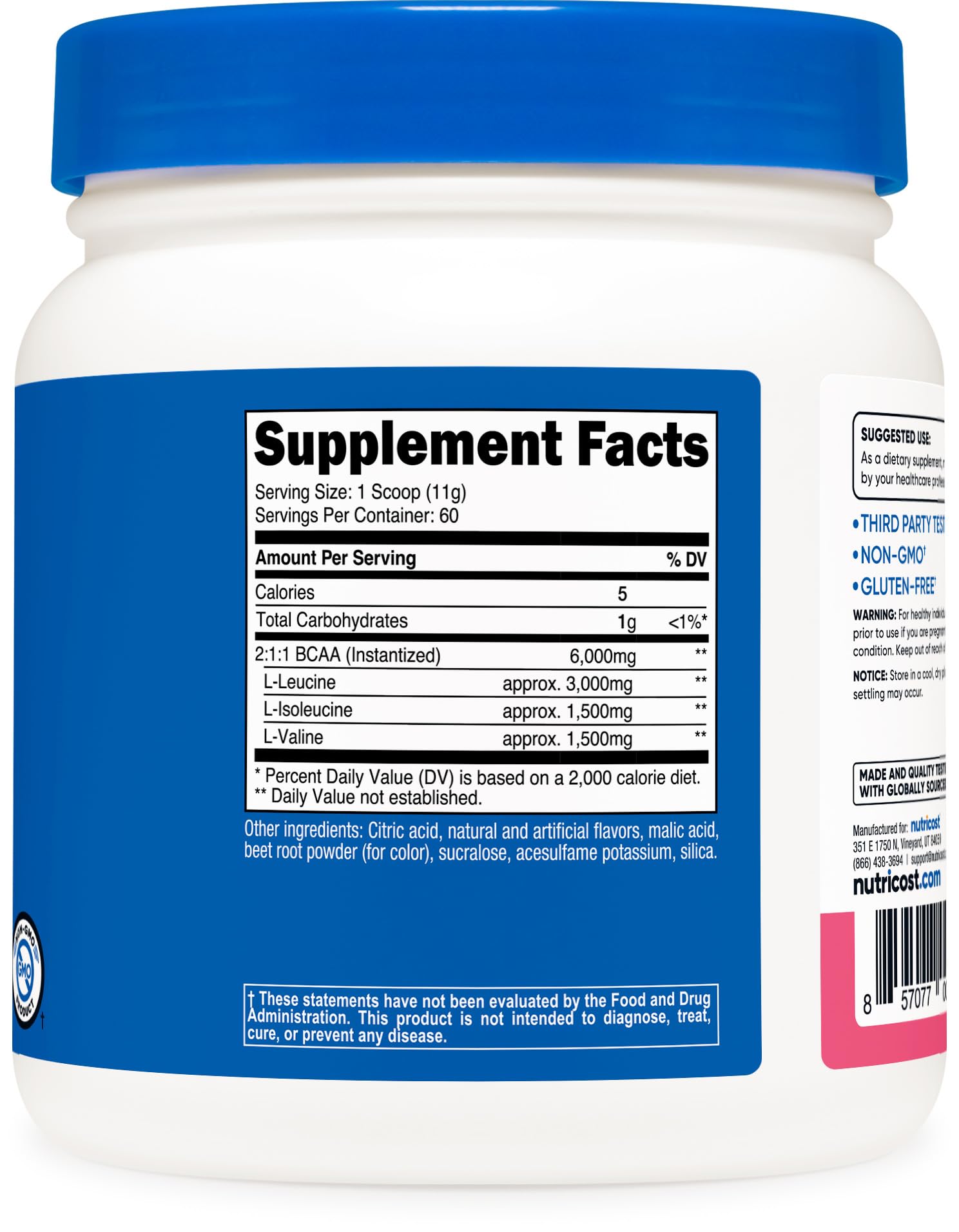 Nutricost BCAA Raspberry Lemonade dissolves clearly in water in a glass.