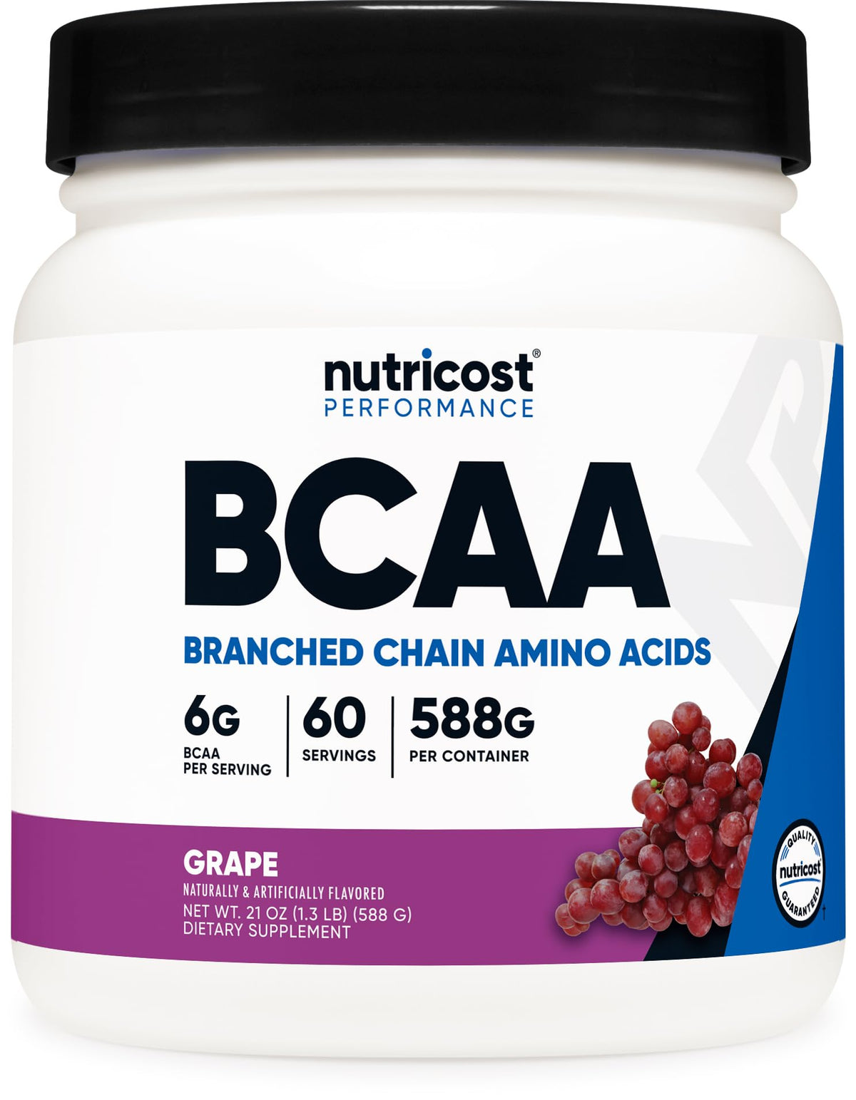 Nutricost BCAA Powder grape bottle highlights 60 servings for steady training