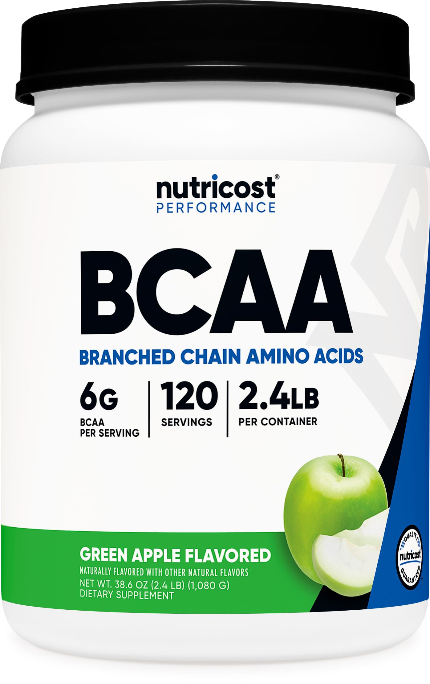 Nutricost BCAA Powder Green Apple container ready for on-the-go amino fueling.