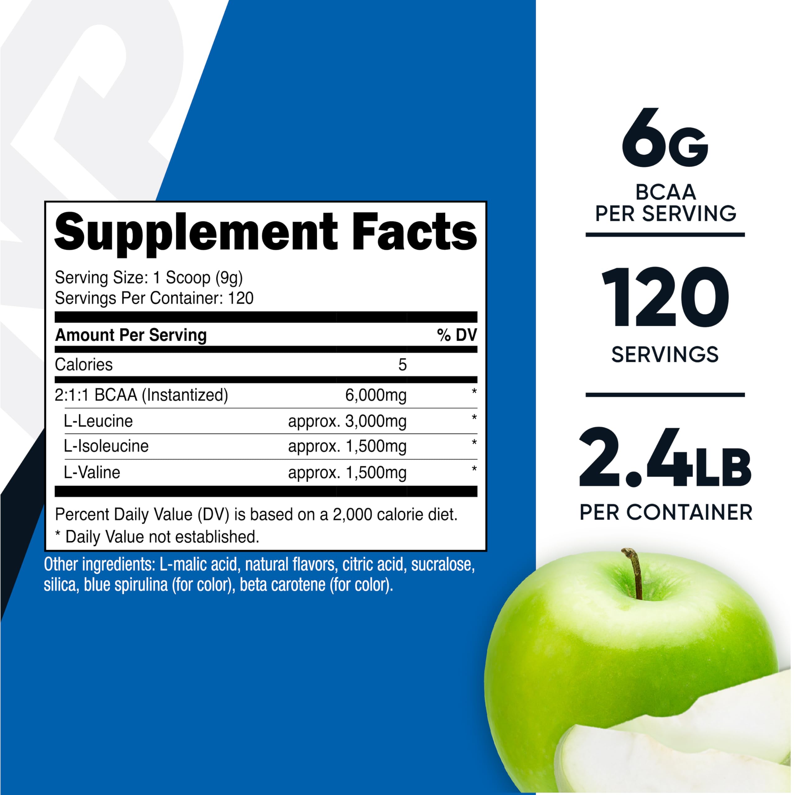 Nutricost BCAA Powder Green Apple scoop included for precise serving.