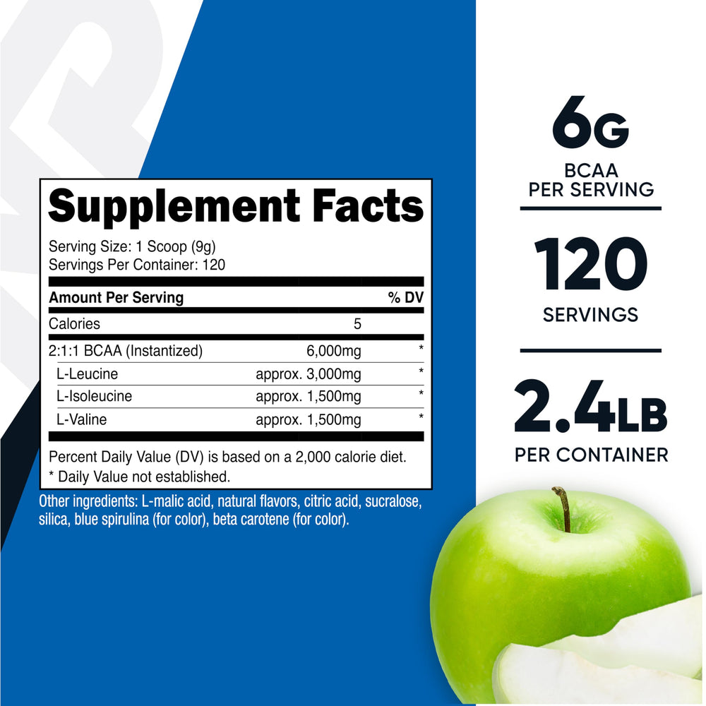 Nutricost BCAA Powder Green Apple scoop included for precise serving.
