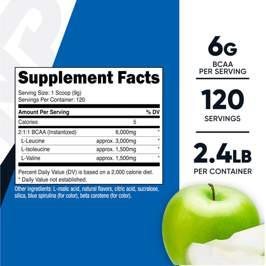 Nutricost BCAA Powder Green Apple scoop included for precise serving.