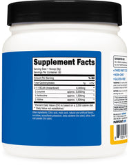 Nutricost BCAA Powder Orange Mango label highlights gluten-free and non-GMO features.