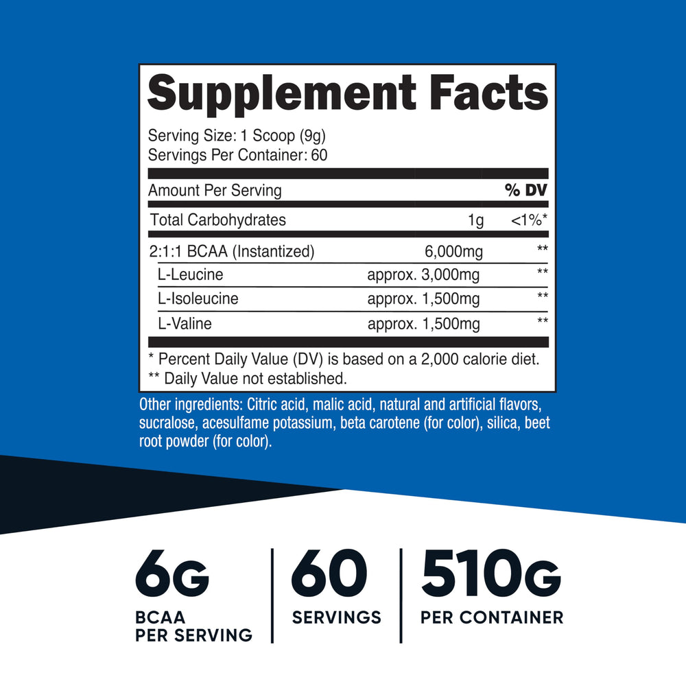 Nutricost BCAA Powder Orange Mango scoop included for easy serving after training.