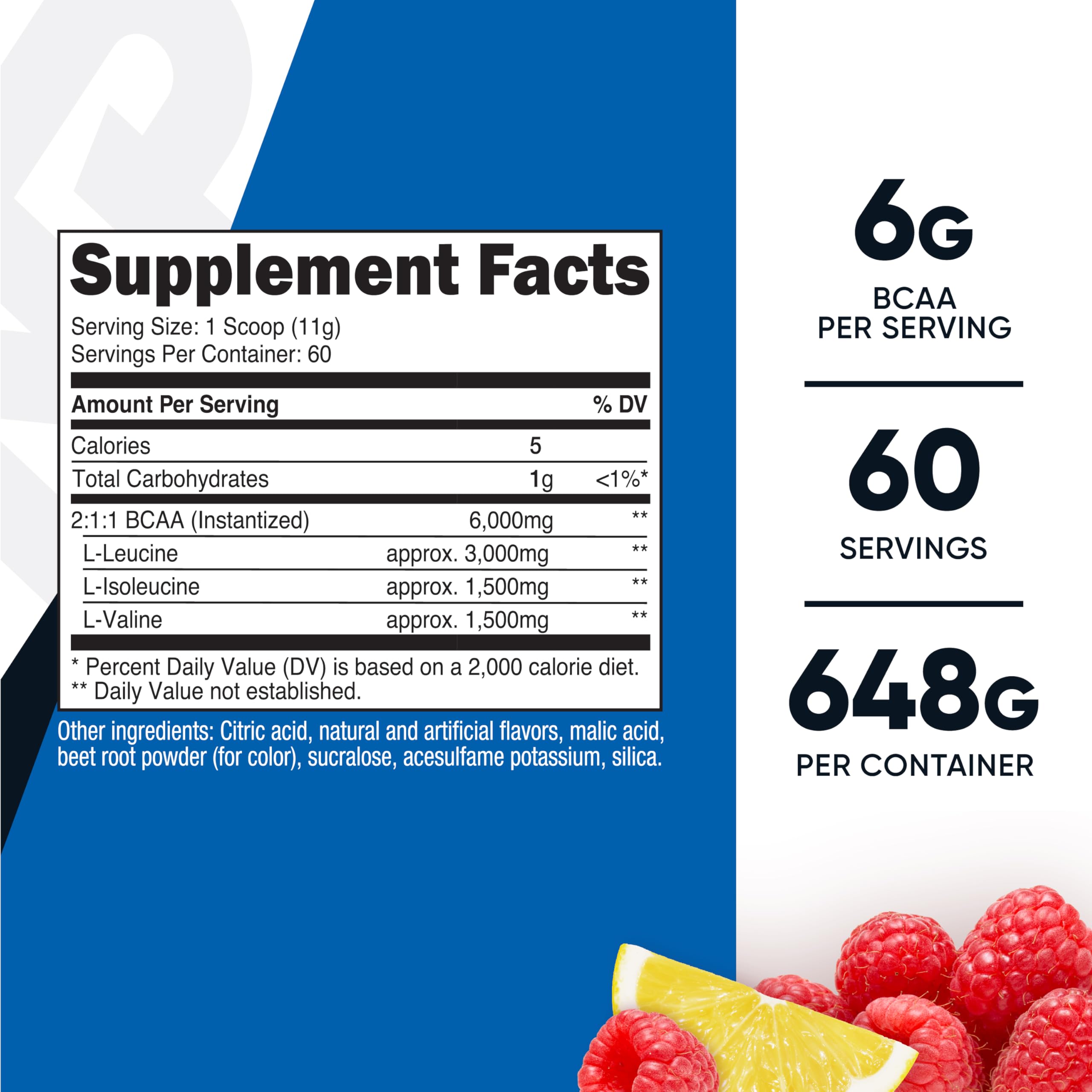 Nutricost BCAA Raspberry Lemonade scoop beside powder for quick mix.