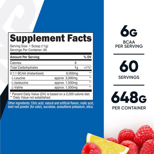 Nutricost BCAA Raspberry Lemonade scoop beside powder for quick mix.