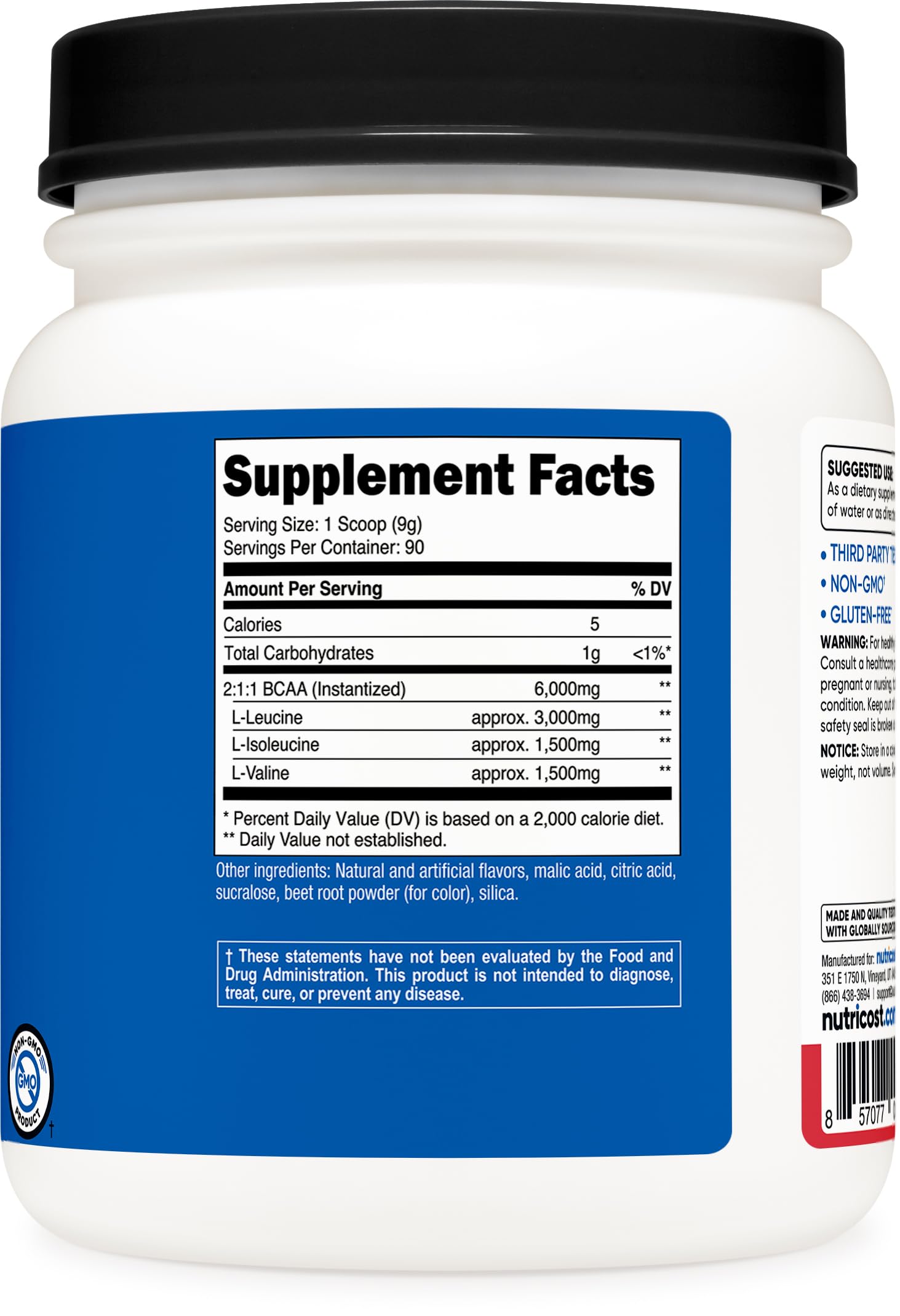 Nutricost BCAA powder Strawberry Kiwi scoop highlights convenient serving preparation