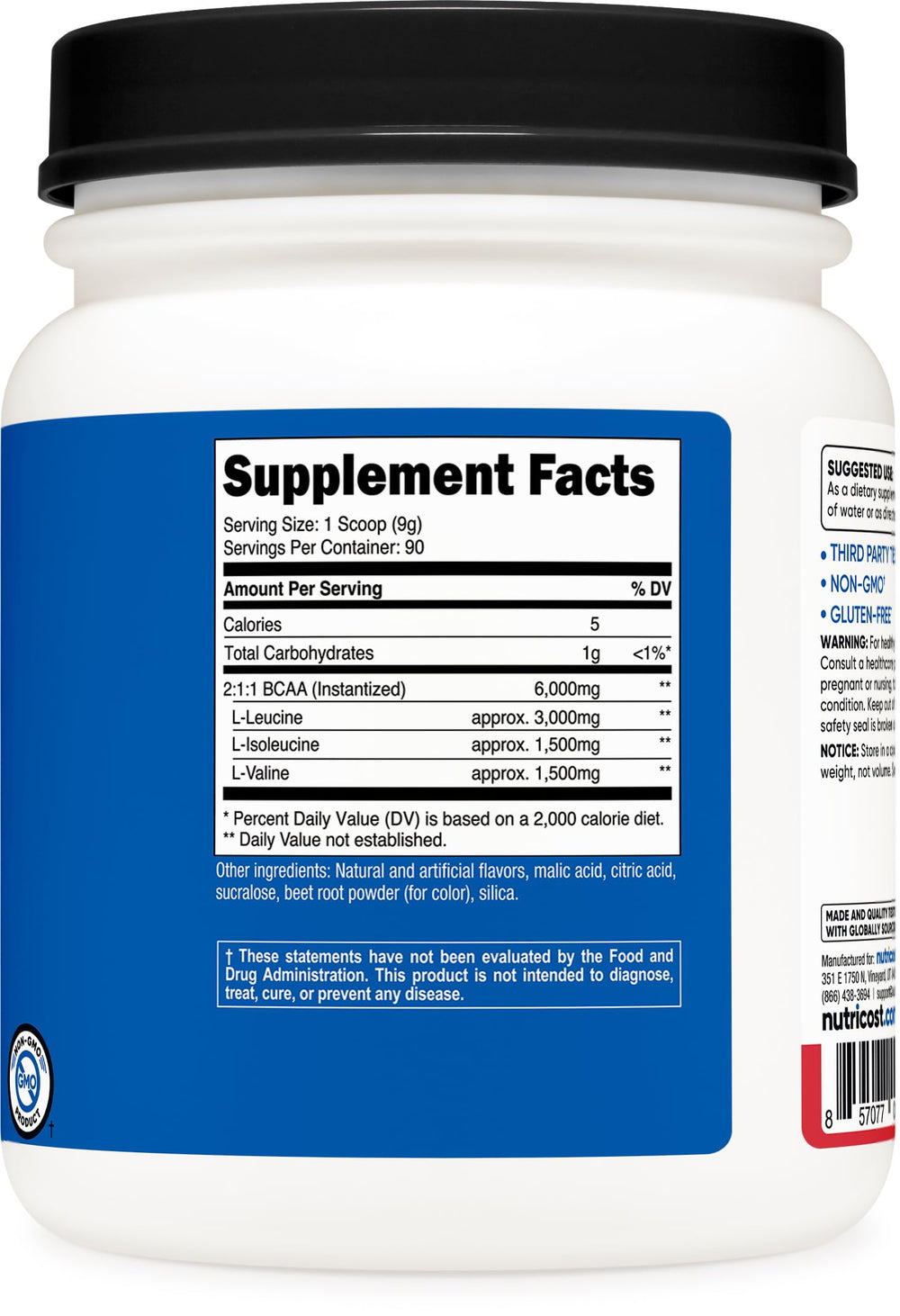 Nutricost BCAA powder Strawberry Kiwi scoop highlights convenient serving preparation