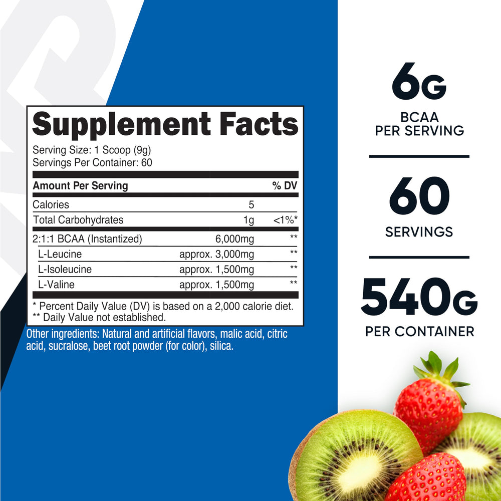 Nutricost BCAA Powder Strawberry Kiwi scoop for precise daily amino intake