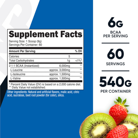 Nutricost BCAA Powder Strawberry Kiwi scoop for precise daily amino intake