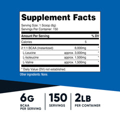 Nutricost BCAA powder bottle with scoop showing zero-calorie mix