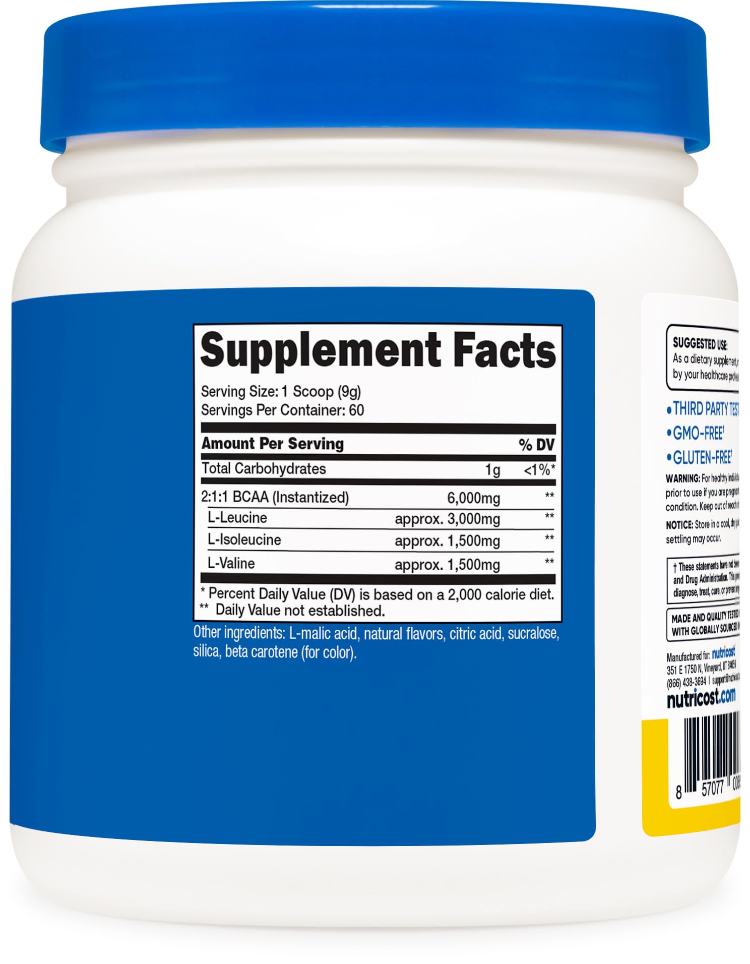 Nutricost Pineapple BCAA ingredients panel close-up for transparency