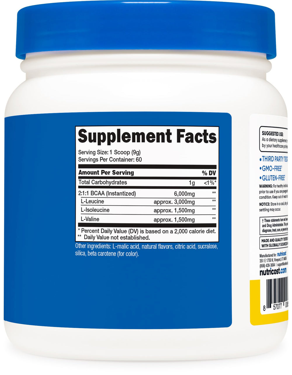 Nutricost Pineapple BCAA ingredients panel close-up for transparency