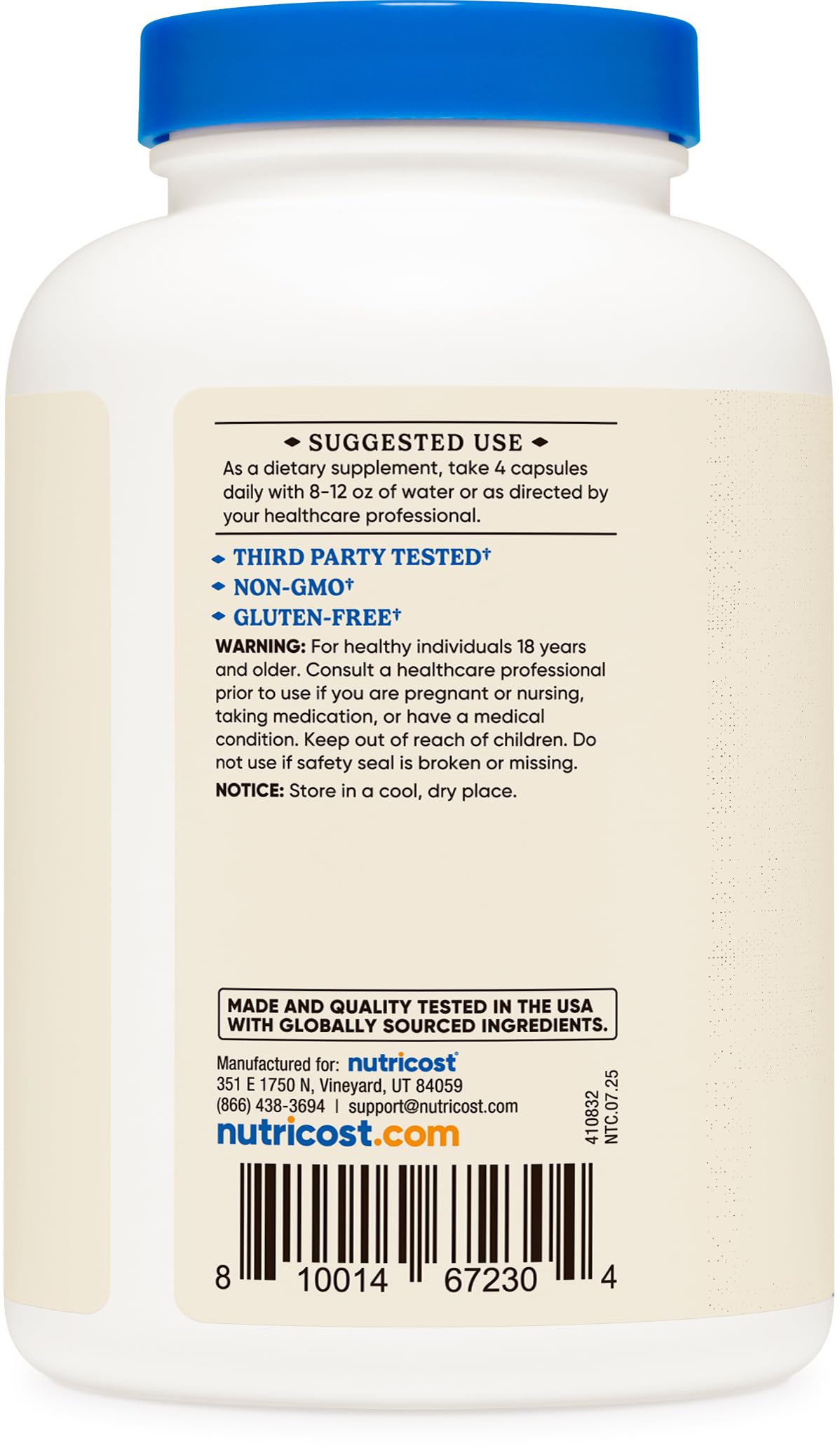 Nutricost capsules pouring from bottle for simple dosing.