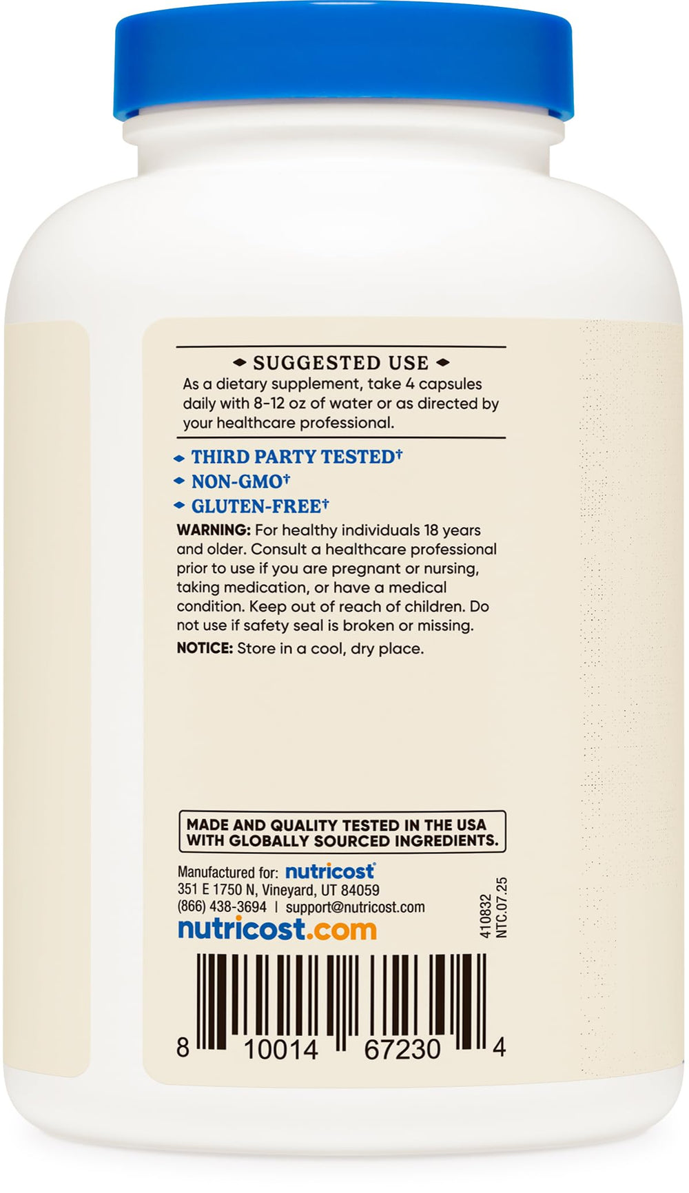 Nutricost capsules pouring from bottle for simple dosing.