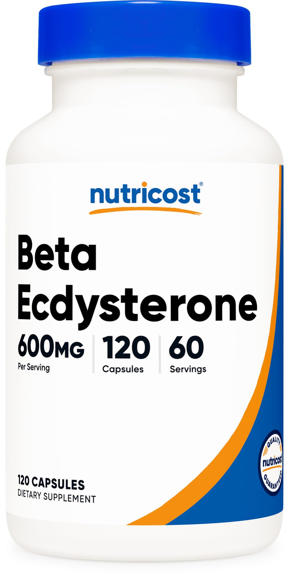 Nutricost Beta Ecdysterone bottle showing 600 mg per serving for daily use.