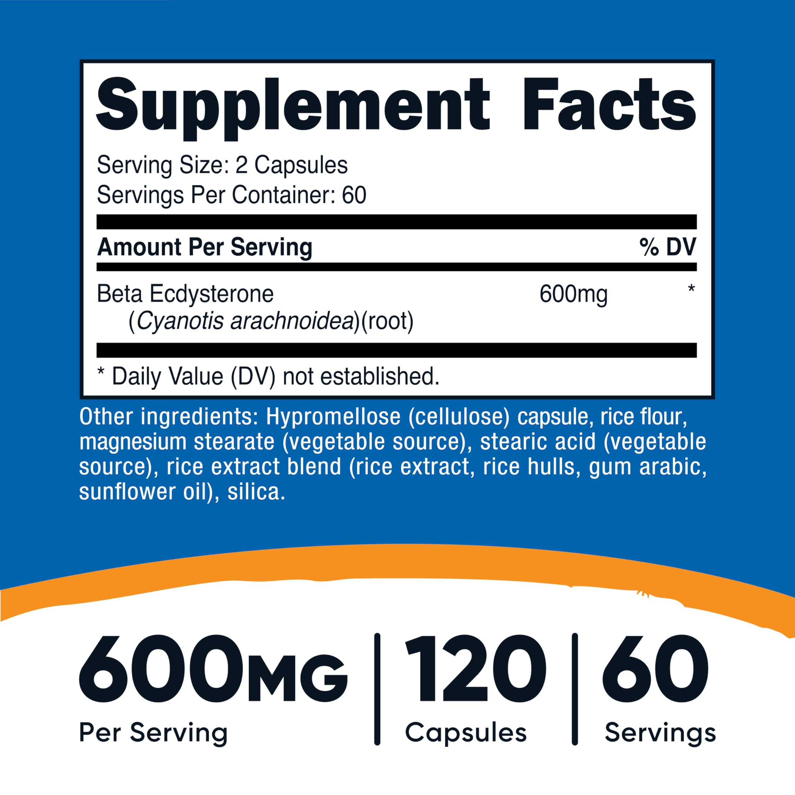 Nutricost Beta Ecdysterone capsules close-up highlighting vegan, gluten-free formula.