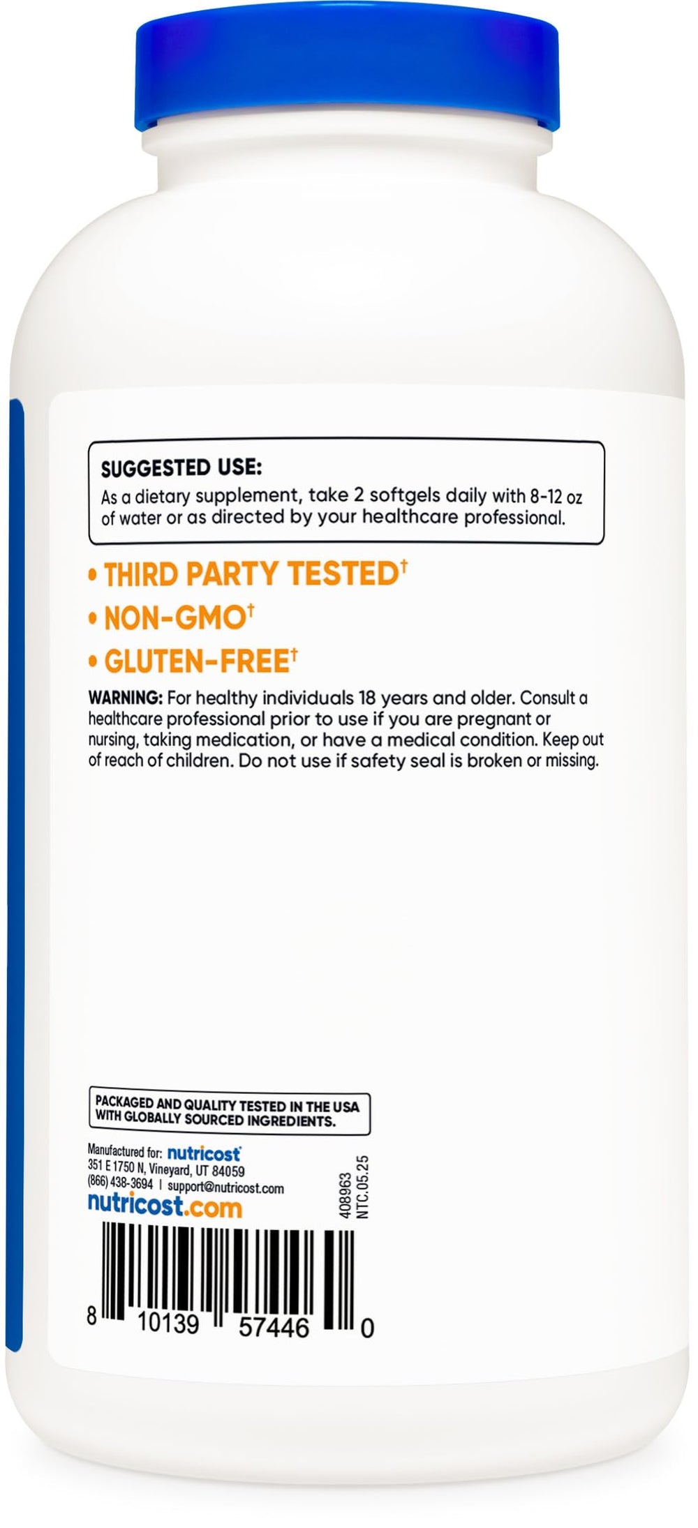 Nutricost Beta Sitosterol gluten-free and GMO-free packaging