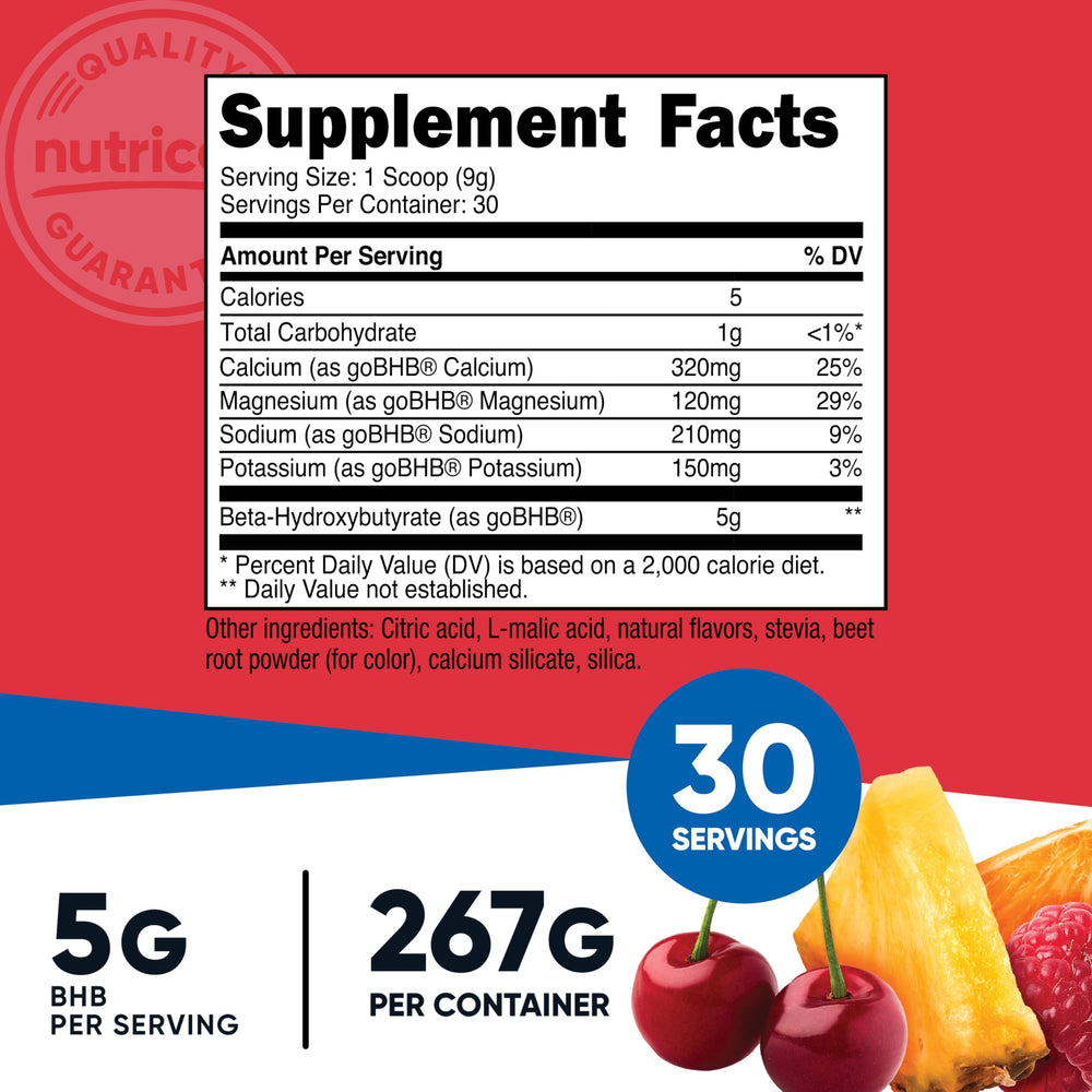 Nutricost BHB Salts Drink Mix Fruit Punch serving scoop for precise 5g portions.