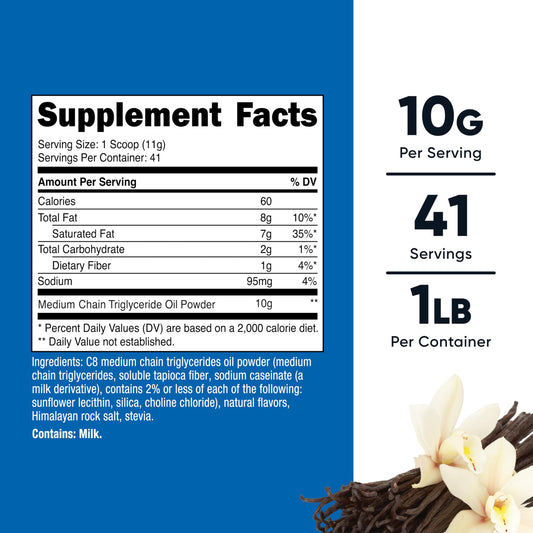 Nutricost C8 MCT Oil Powder measuring scoop for easy daily serving.