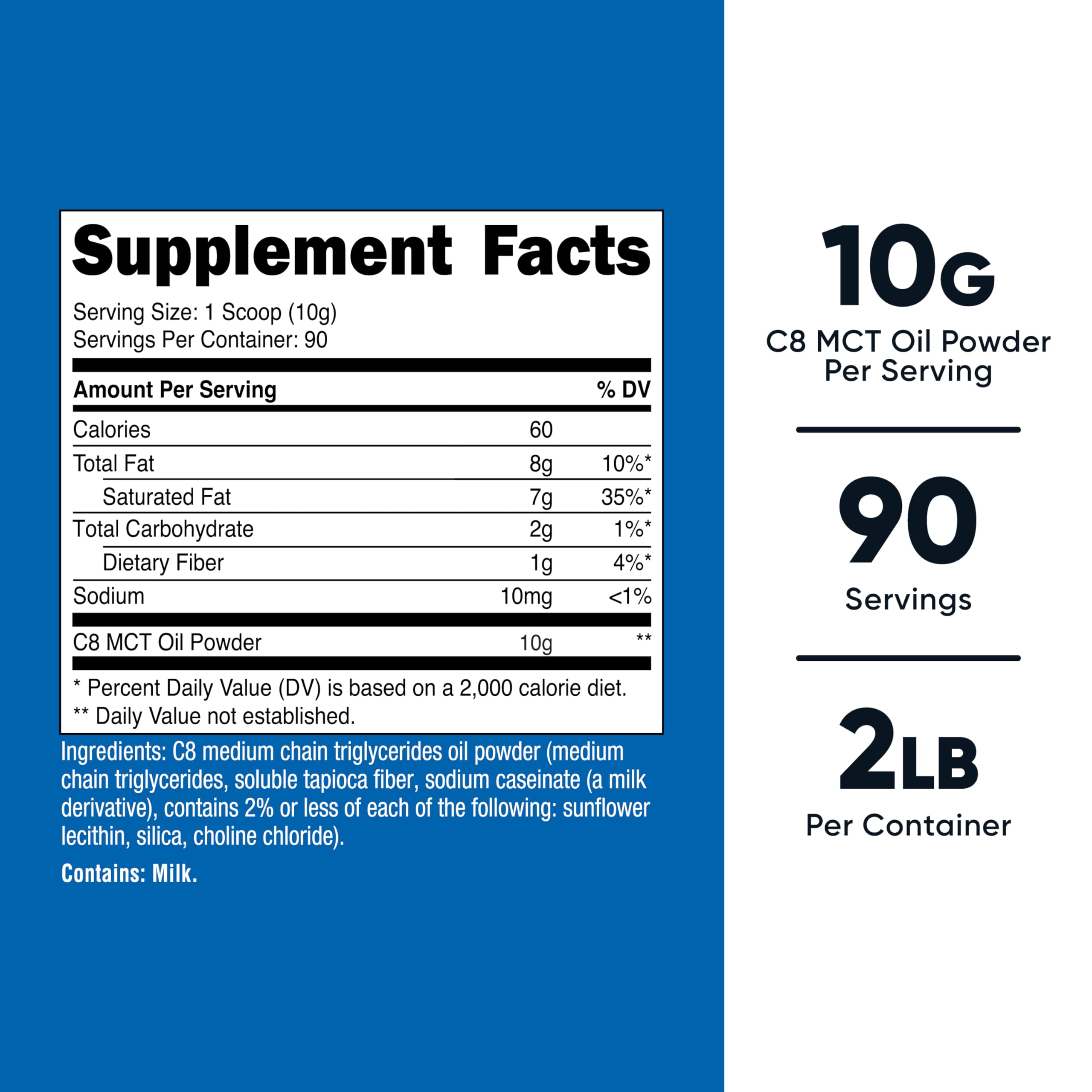 Nutricost C8 MCT powder with scoop showing serving size included.