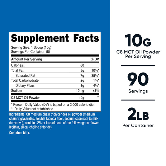 Nutricost C8 MCT powder with scoop showing serving size included.