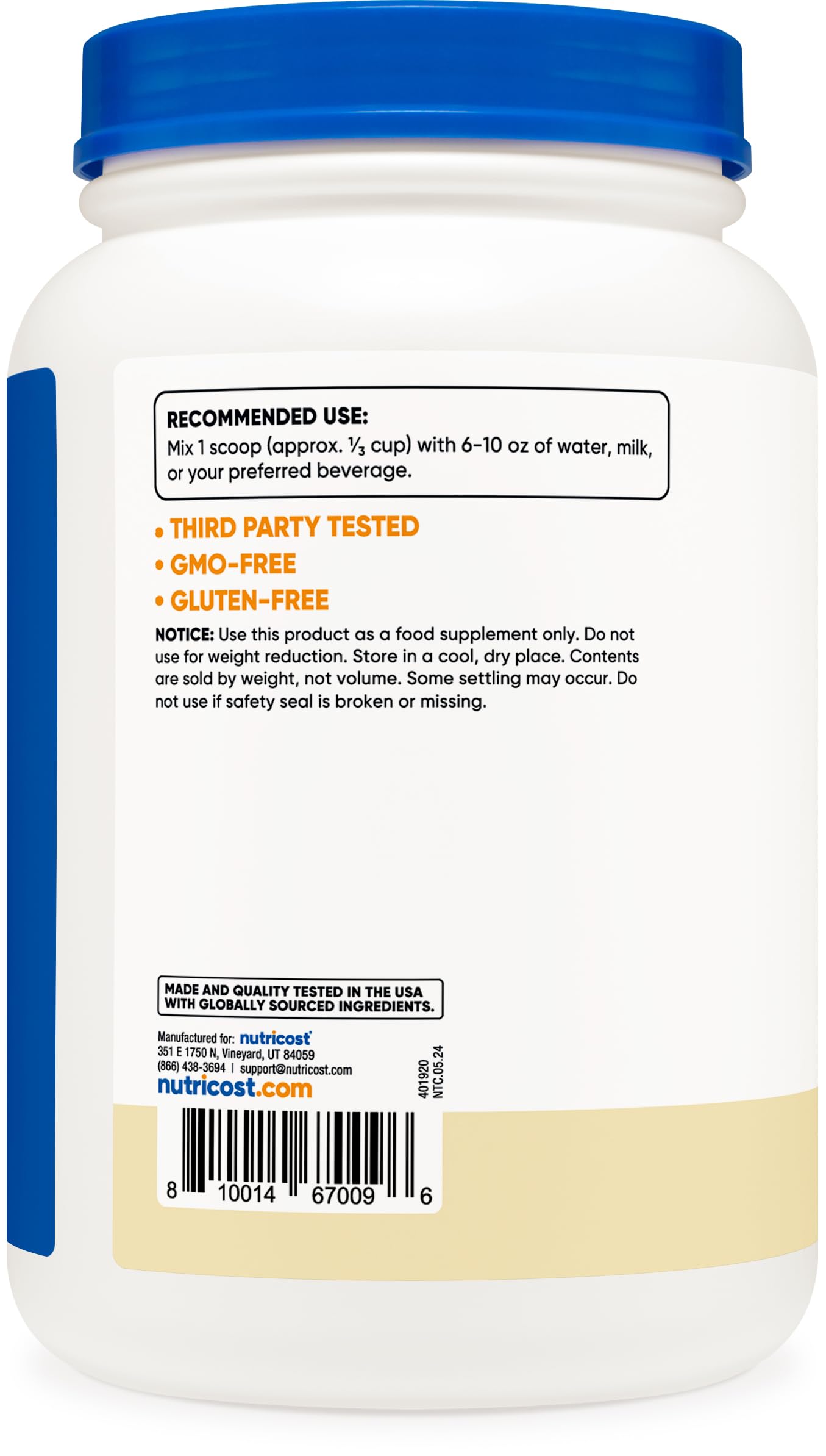 Nutricost ingredients emphasize gluten free and non GMO formula.