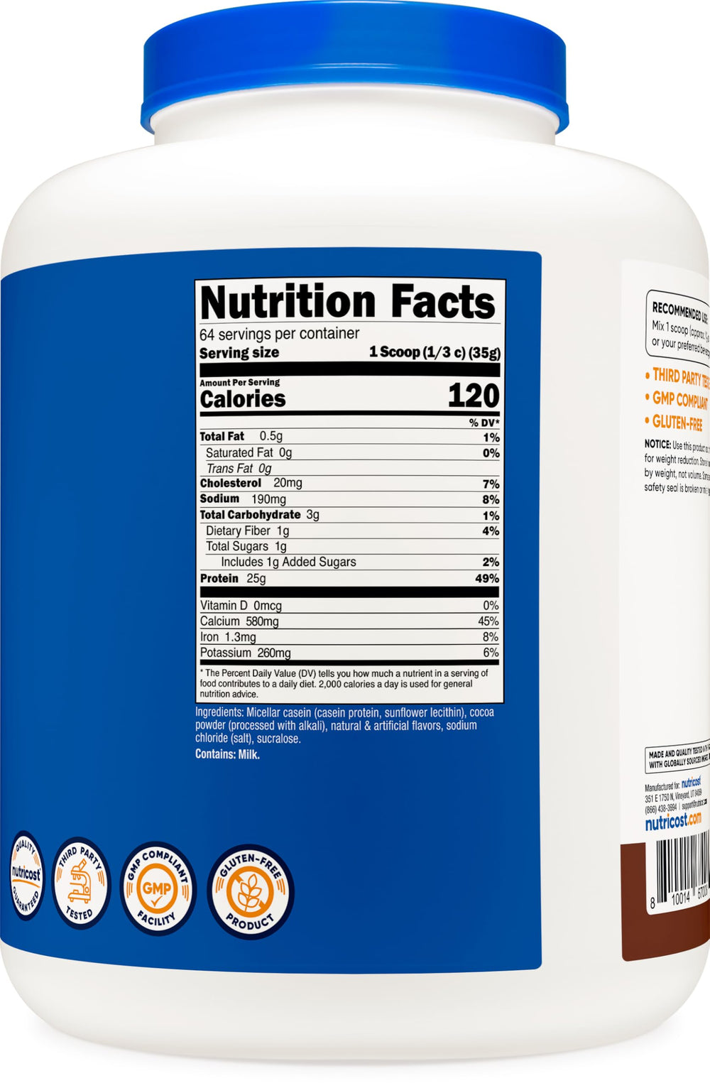 Nutricost chocolate casein shake poured into glass for smooth, creamy texture
