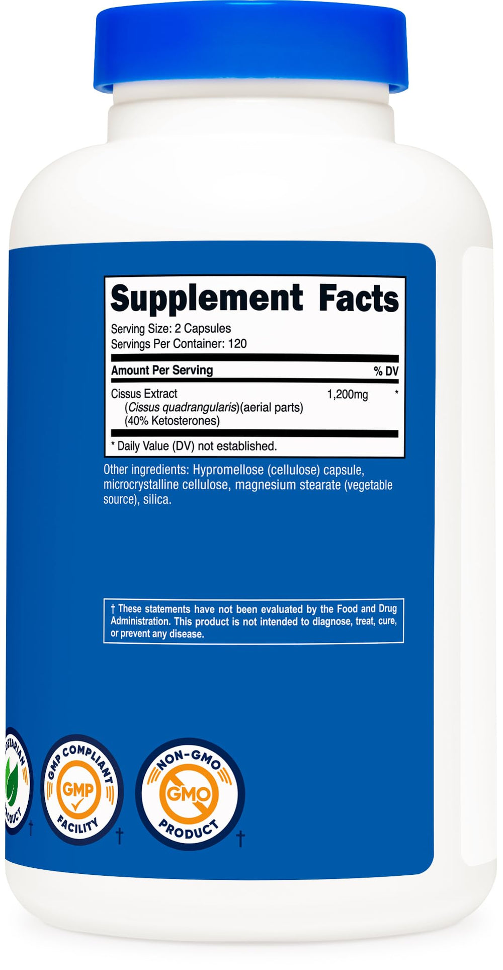 Nutricost Cissus Quadrangularis packaging image emphasizes NSF-certified GMP quality.