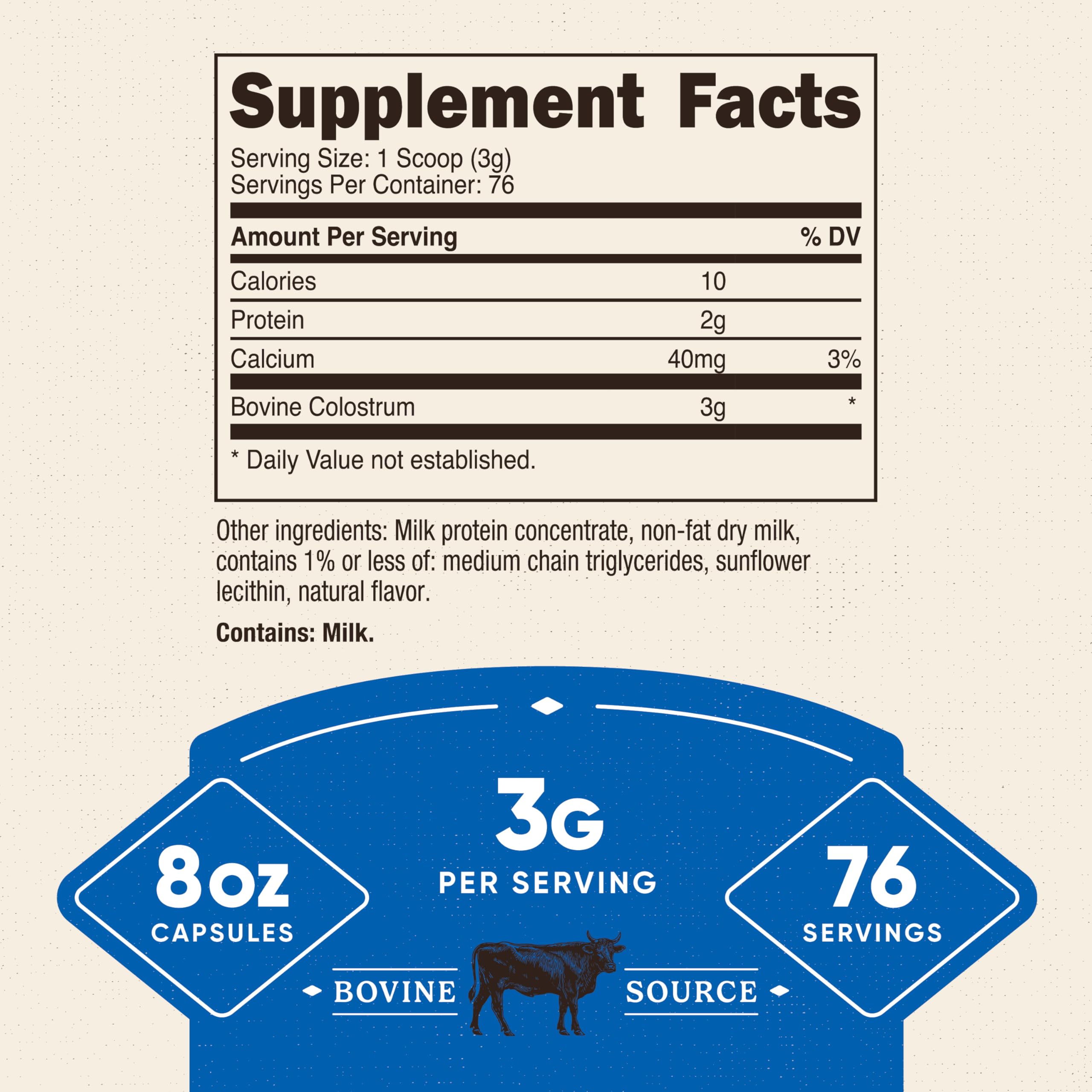 Nutricost colostrum powder serving scoop showing convenient daily dosage.